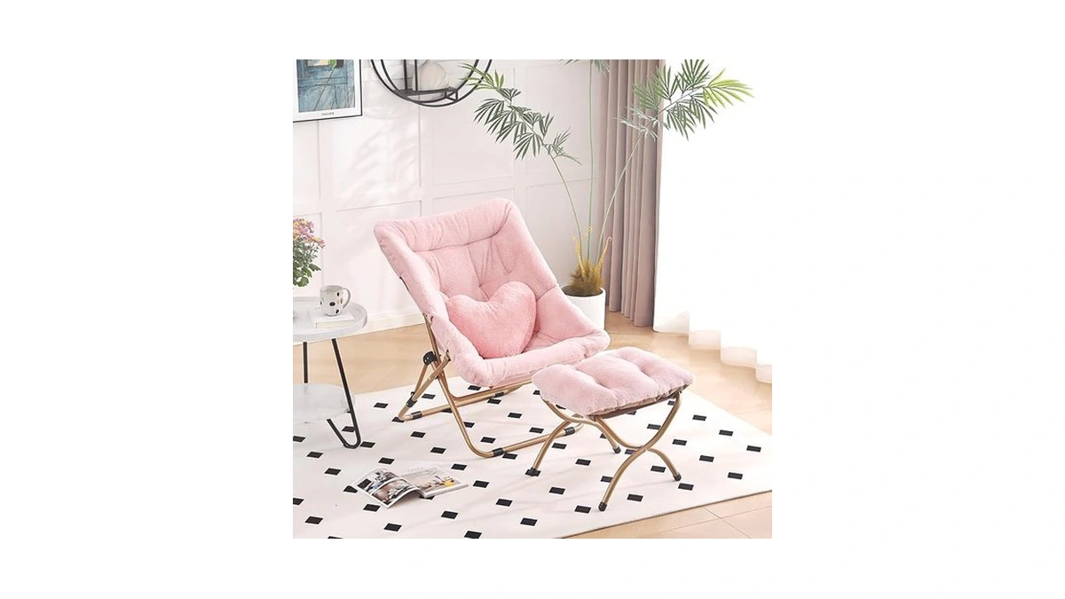 Homeastlly Comfy Saucer Chair With Ottoman, Oversized Folding Faux Fur