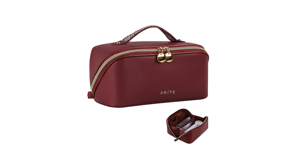 Prite Makeup Bag For Women Travel Waterproof Vegan Leather Cosmetic
