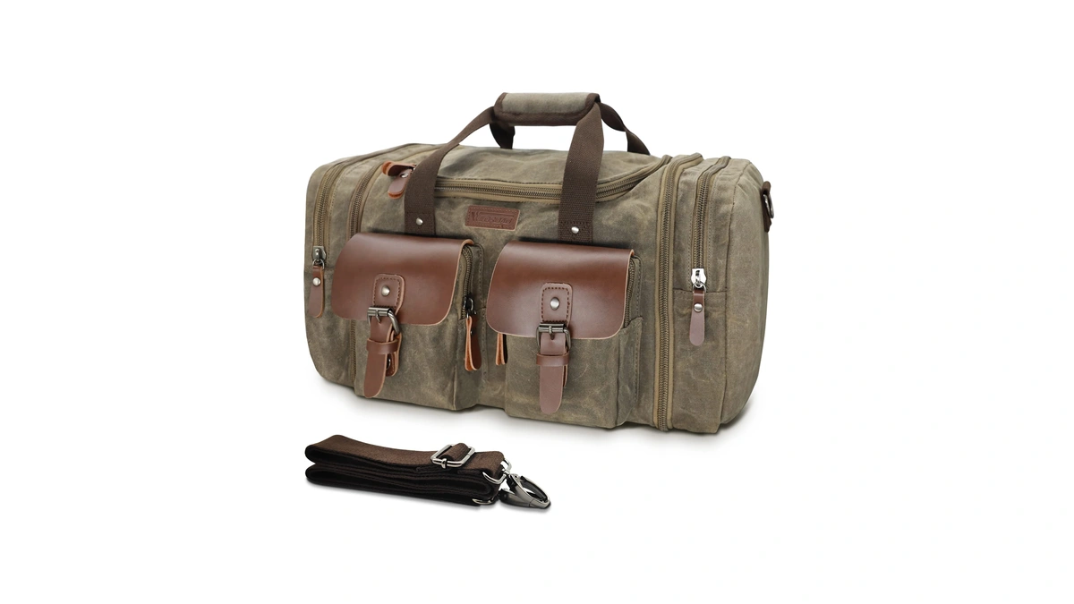 Wildroad Waxed Canvas Duffle Bag - 50l Waterproof Weekender Overnight