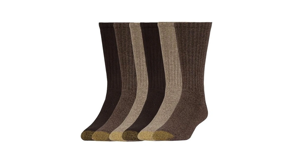 Goldtoe Men's Harrington Crew Socks, Multipairs, Taupe Marl/khaki (6-pairs), Large