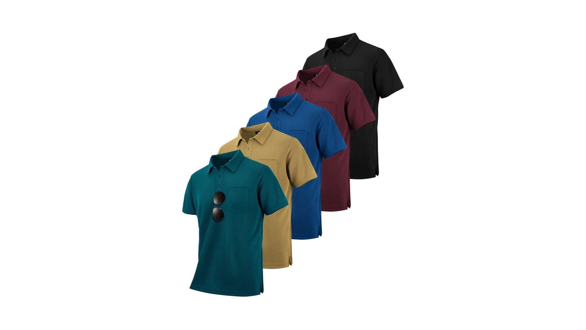 Scodi 5 Pack Mens Pocket Polo Shirts Short Sleeve Multipack