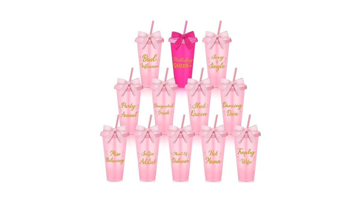 Teecyhooo 12 Pack Funny Birthday Queen Cups 24 Oz Glitter