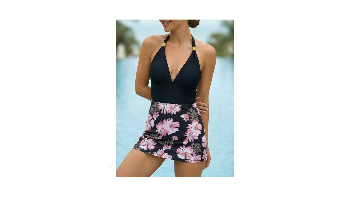 Women's One Piece Swimsuit Halter Neck Tummy Control Ruched Floral