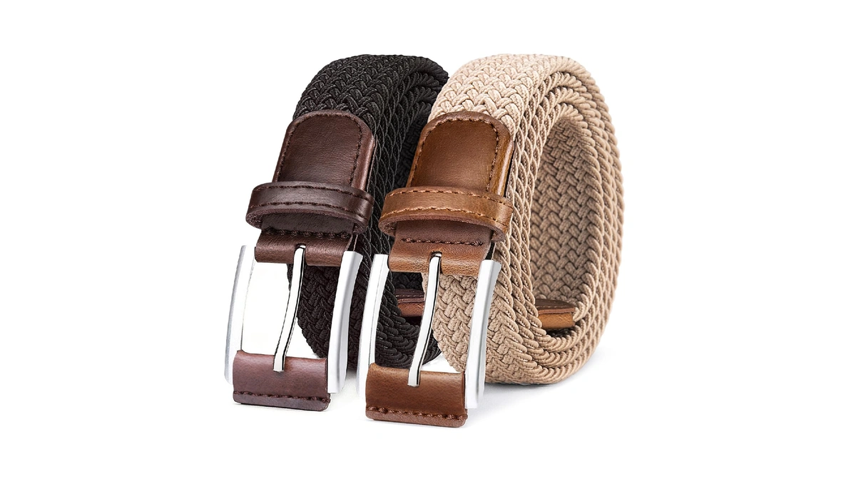 Bulliant Belt For Men 2pack,mens Gift Stretch Braided Web Belt