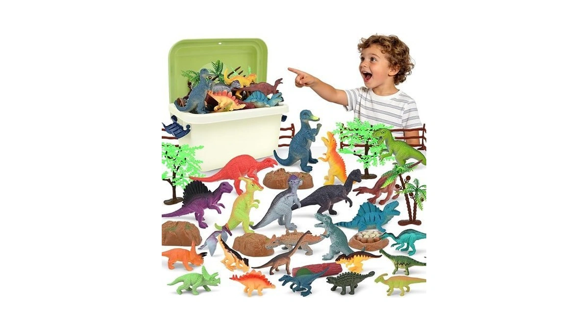 Buriesur 34pcs Dinosaur Toys For Kids 3-5 With Storage Box,realistic