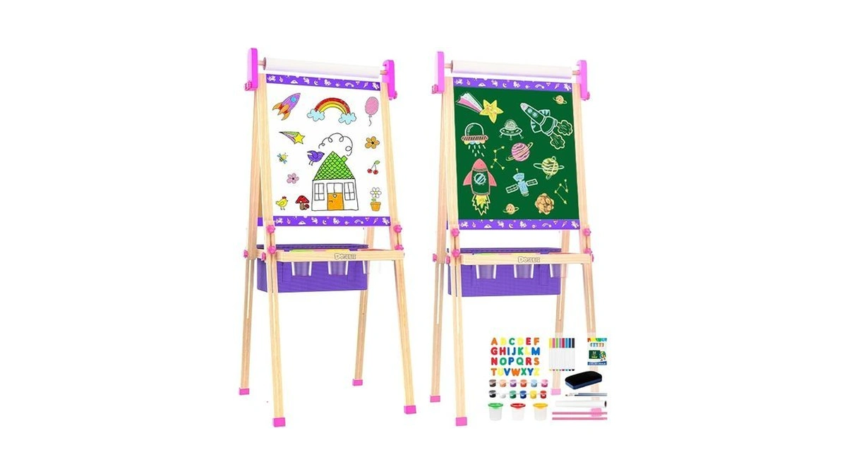 Wooden Art Easel For Kids,double Sided Adjustable Magnetic Drawing Board