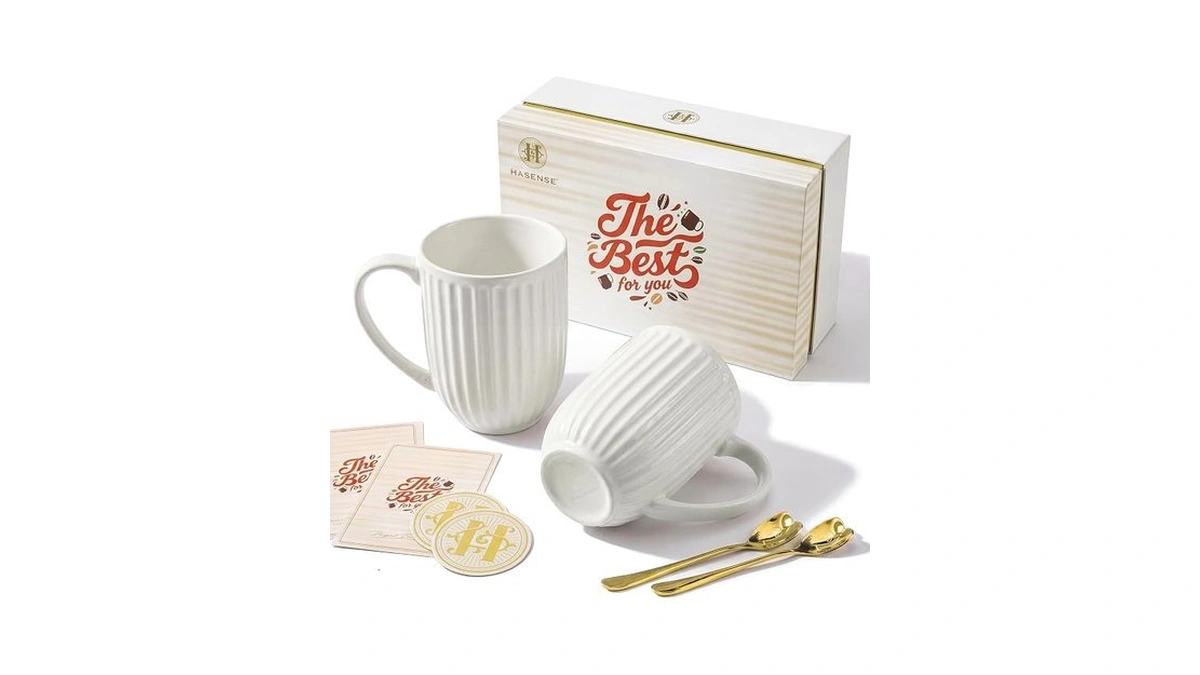 Hasense 20oz Large Ribbed Ceramic Coffee Mugs Set Of 2,
