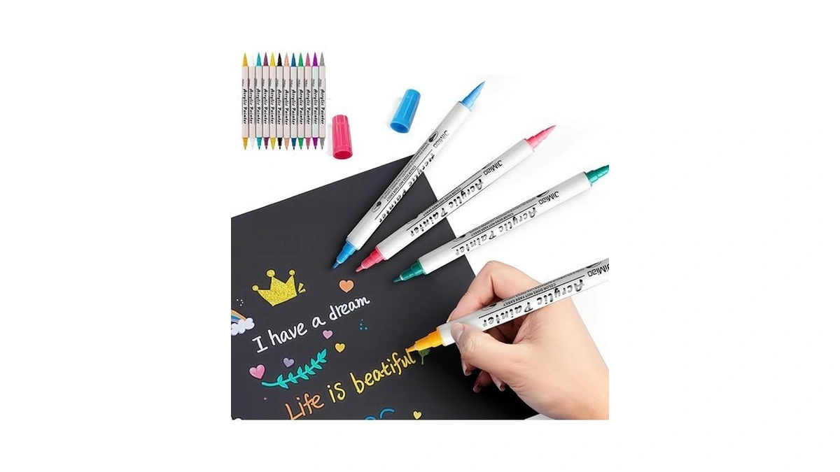 12 Dual Tip Acrylic Paint Markers, Acrylic Paint Pens, Fabric