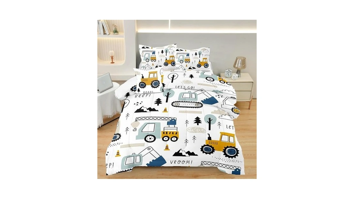 Askotu 4 Pcs Truck Bedding Set For Boys, Car Construction