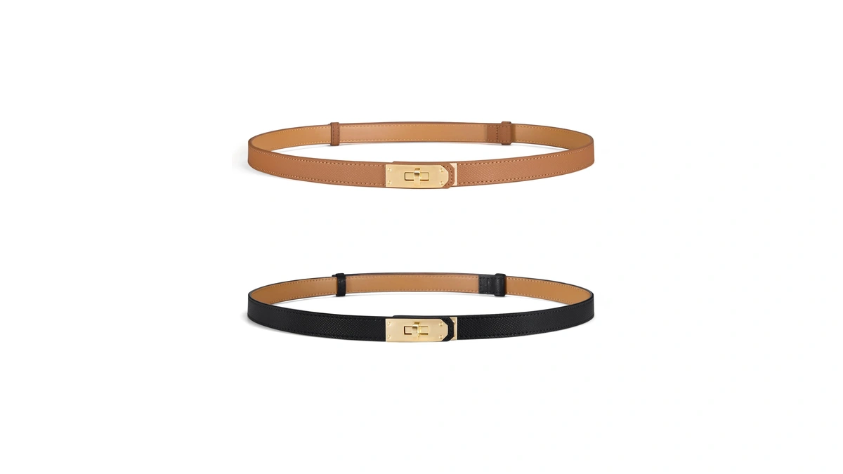 Fianmy Skinny Leather Belts For Women With Adjustable Silver Turn-lock
