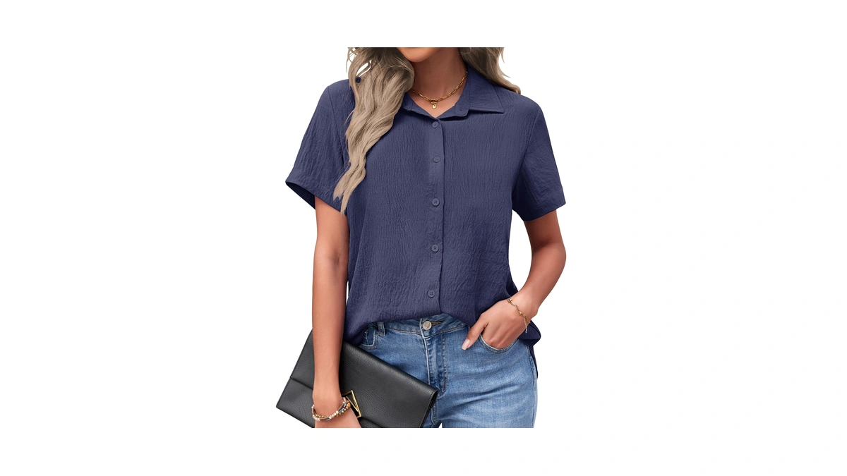 Pygfemr Womens Button Down Shirts Short Sleeve Loose Collared V