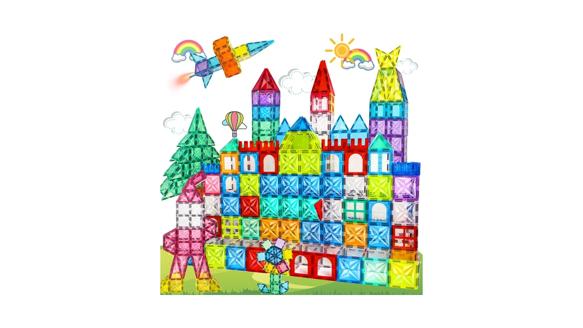 Paaxido Magnetic Tiles, 100pcs Magnetic Blocks Set, 4d Diamond Magnet
