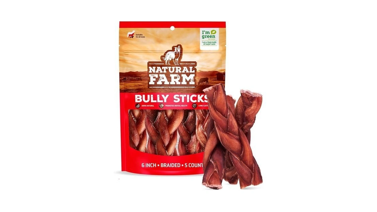 Natural Farm Odor-free Braided Bully Sticks (6 Inch, 5 Pack)
