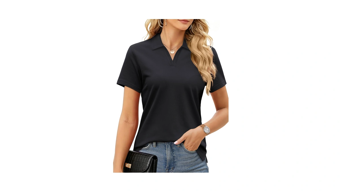 Smeng Ladies Polo Shirts V Neck Short Sleeve Blouses Comfy