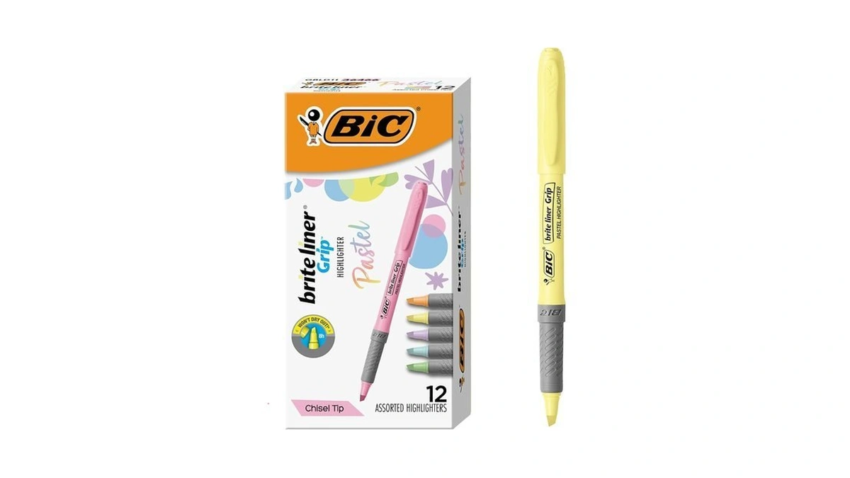 Bic Brite Liner Grip Pastel Highlighter Set, Chisel Tip, School