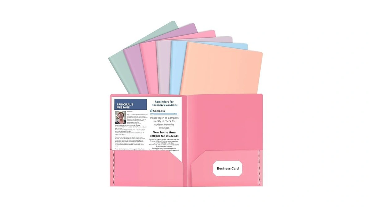 6 Pack Colored File Folders With Pockets And Business Card