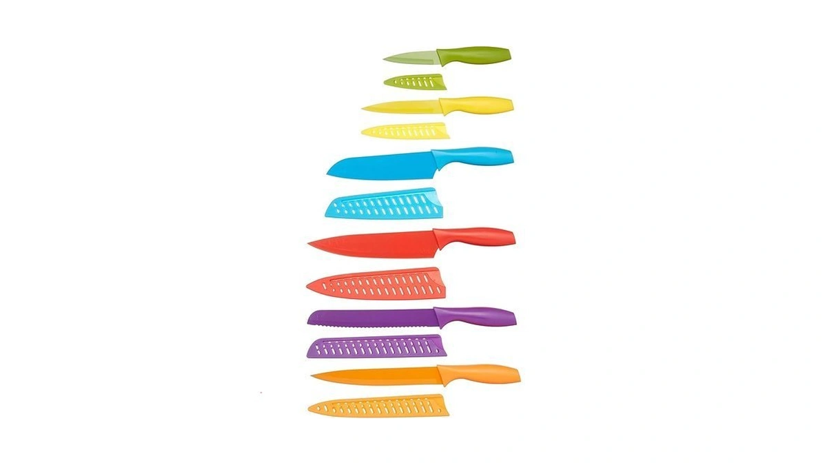 Amazon Basics Color-coded Dishwasher Safe Kitchen Knife Set, 12-piece With