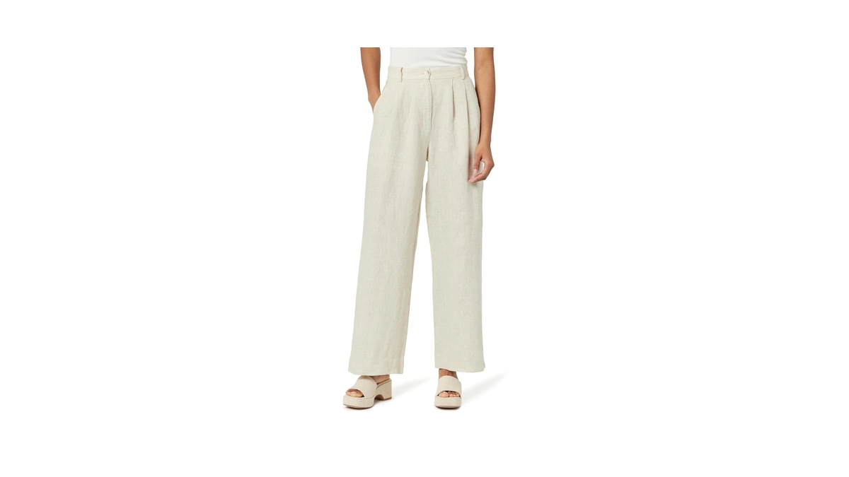 The Drop Women's Amalia Relaxed Pleated Trousers, Natural Linen, M