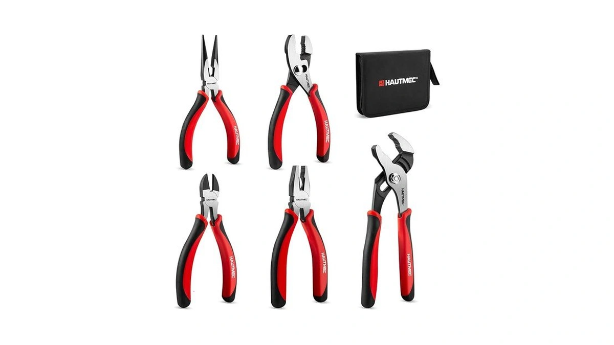Hautmec 5pcs Pliers Set With Bi-material, Including 6" Slip-joint, Long