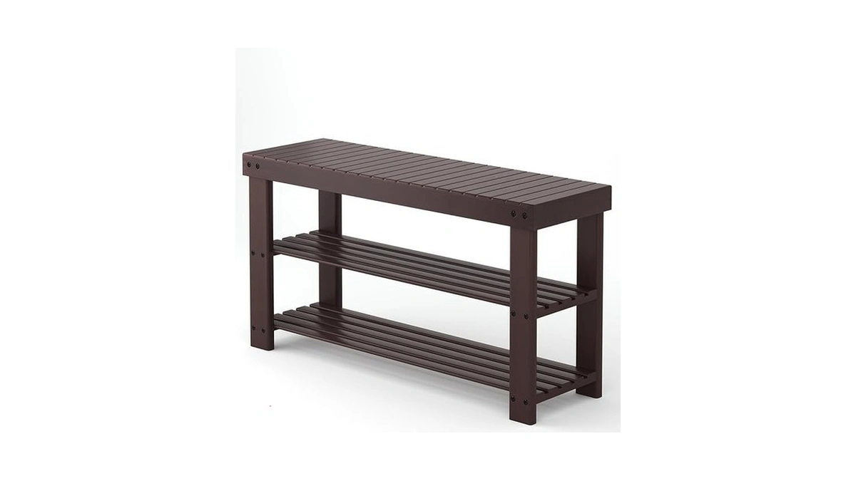 Newbulig Shoe Rack Bench, 3-tier Bamboo Shoe Organizer, Wooden Entryway