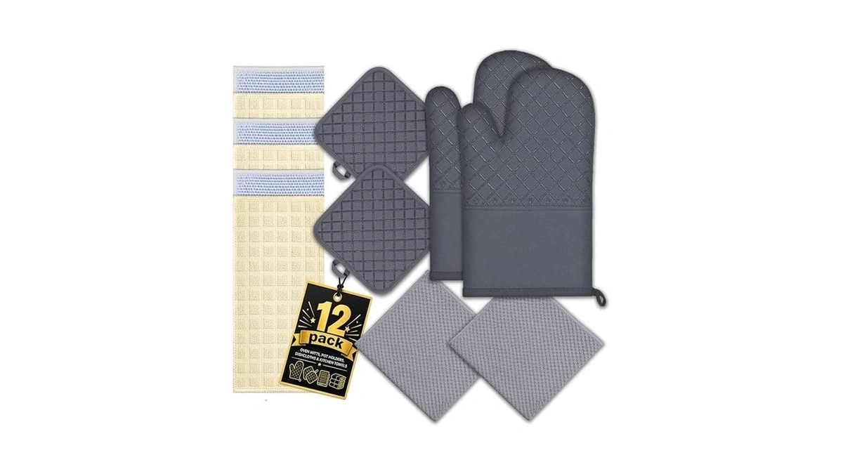 Oven Mitts Pot Holders Kitchen Towels Dishcloths Sets 12pcs, Waffle
