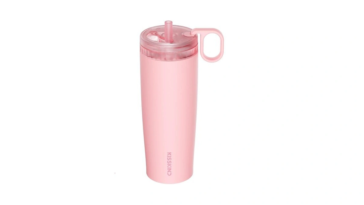 Kisskind Iced Coffee Tumbler With Hidden Straw, 20 Oz Reusable