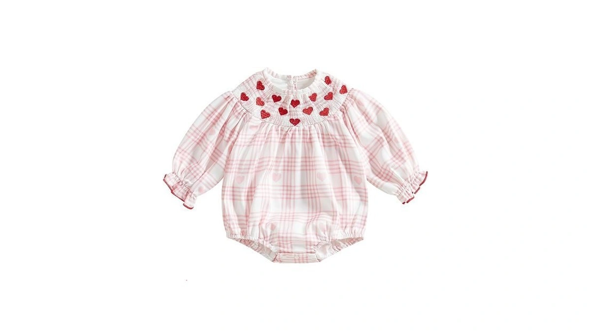 Ayalinggo Newborn Smocked Baby Girl Outfit Hearts Plaid Long Sleeve