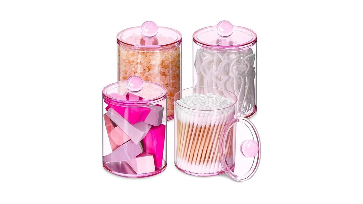Xipengkeji 4 Pack Qtip Holder,canister Apothecary Jar Set, Bathroom Jars