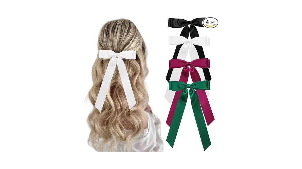 Feinigesi Satin Hair Accessories: 4 Pcs Bowknot Barrettes With Long