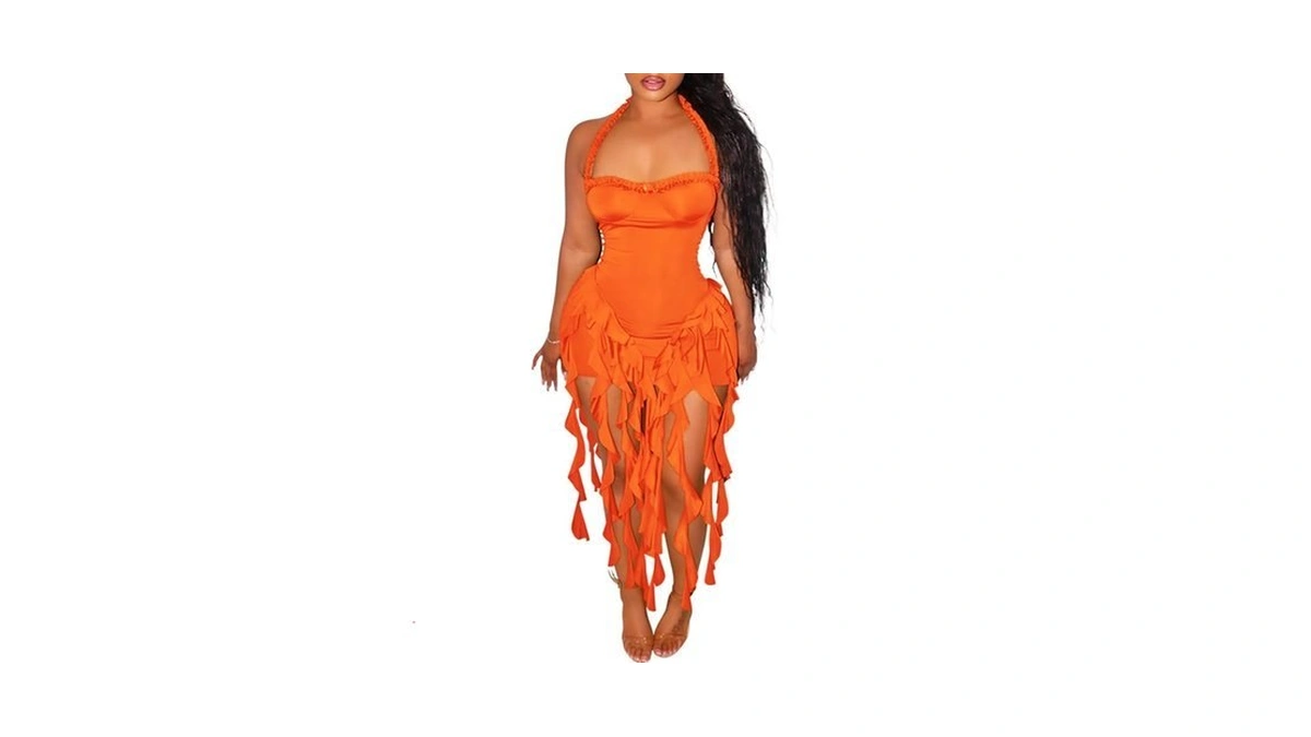 Ecirod Womens Summer Ruffle Fringe Mini Dress Sexy Halter Backless