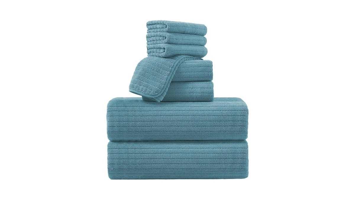 Mistyrose Ribbed Design Towel (turquoise, 8 Piece Towel Set)