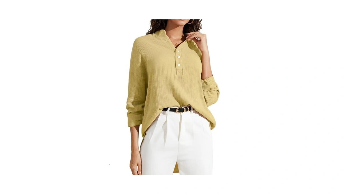 Button V Neck Shirts For Women Causal Long Sleeve Oversized