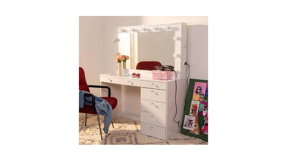 Boahaus Luna Vanity Desk With Framed Bulb Mirror – 7