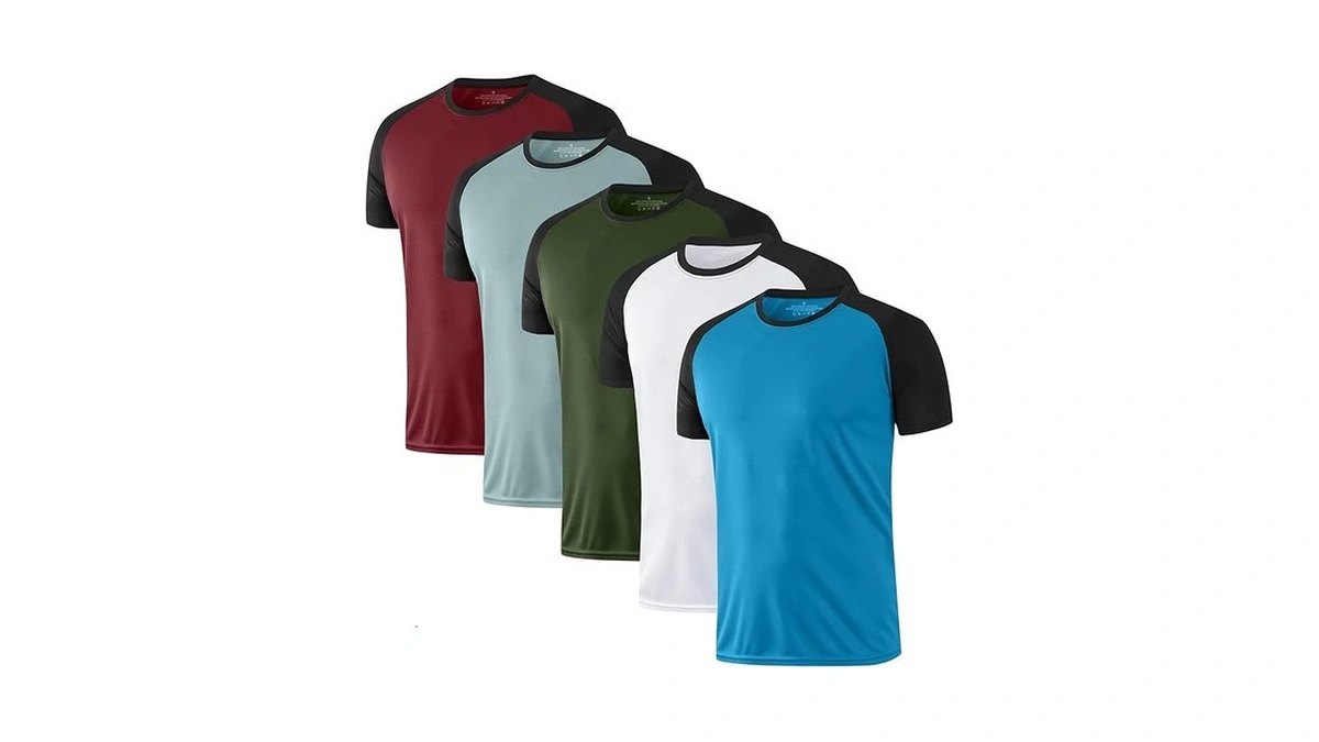 Hovsiyla 5 Pack Mens Quick Drying Shirts Crew Neck Loose