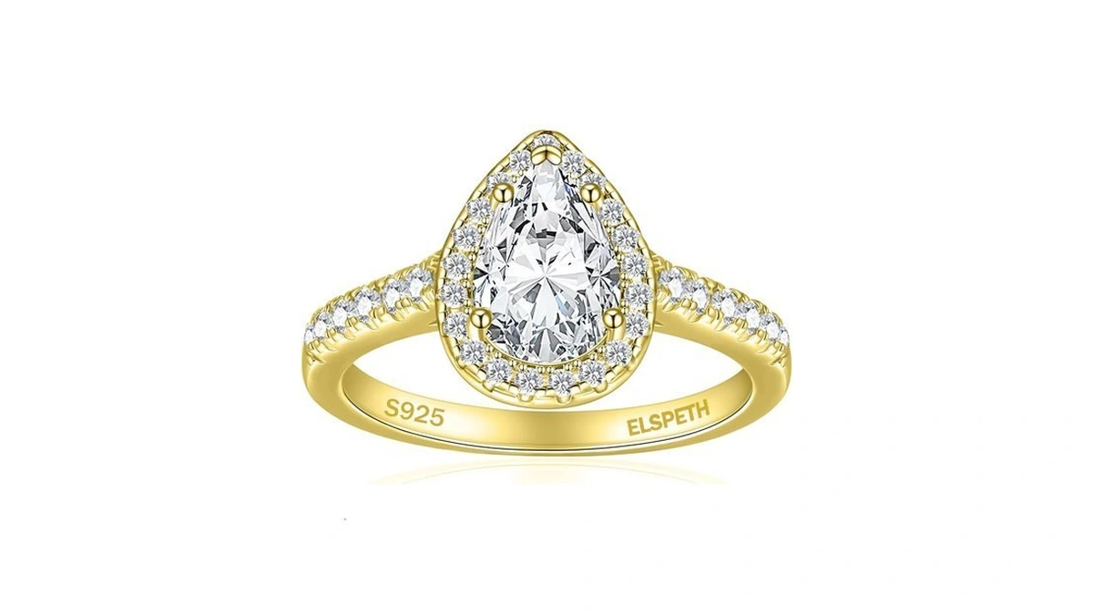 Elspeth 1.5ct Pear Cut Engagement Ring For Women, 925 Sterling