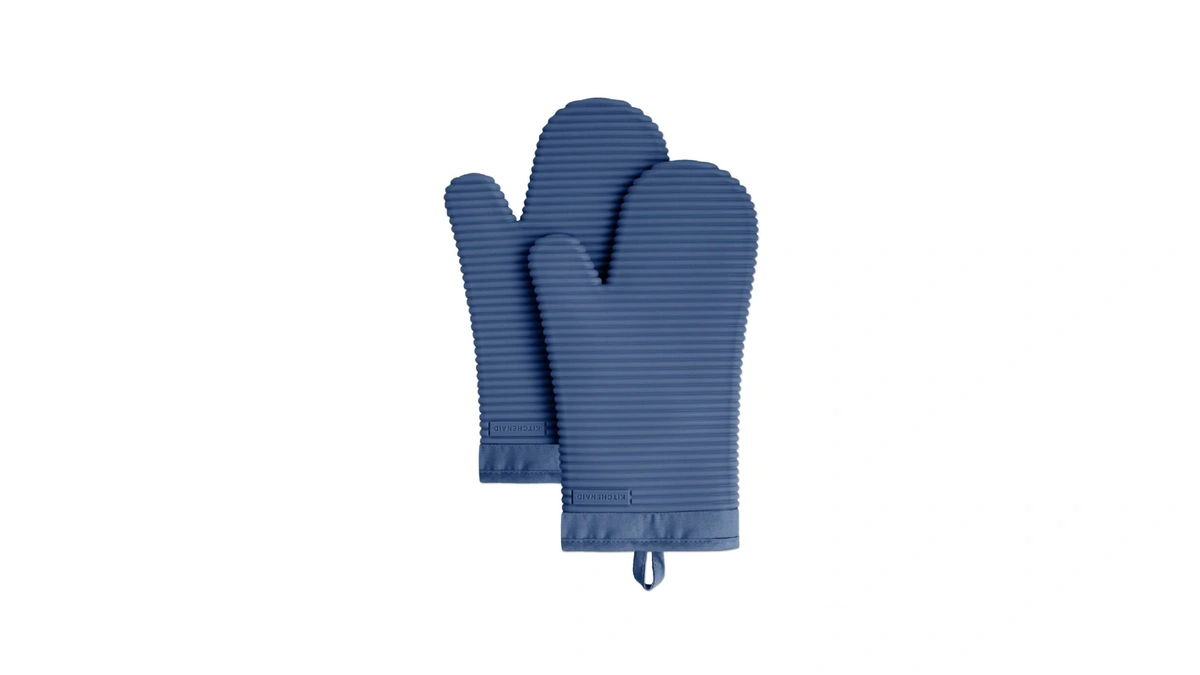 Kitchenaid Ribbed Soft Silicone Oven Mitt 2-pack Set, 7.5"x13", Blue