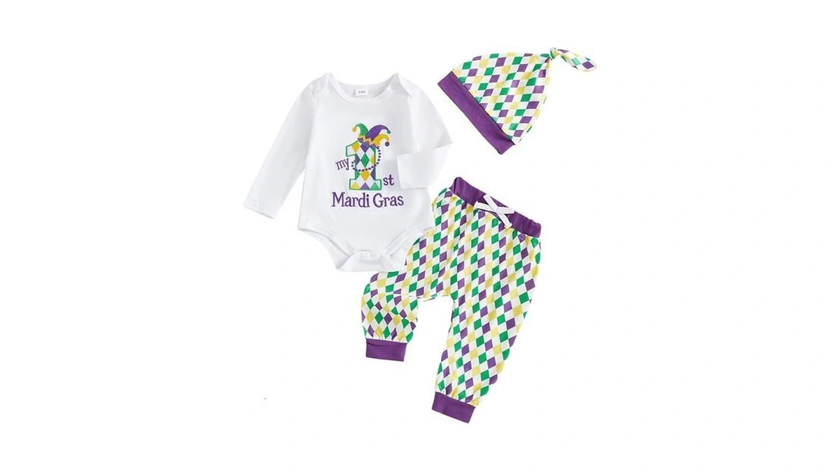 Yokjzjd 3pcs Newborn Baby Boy Girl My 1st Mardi Gras