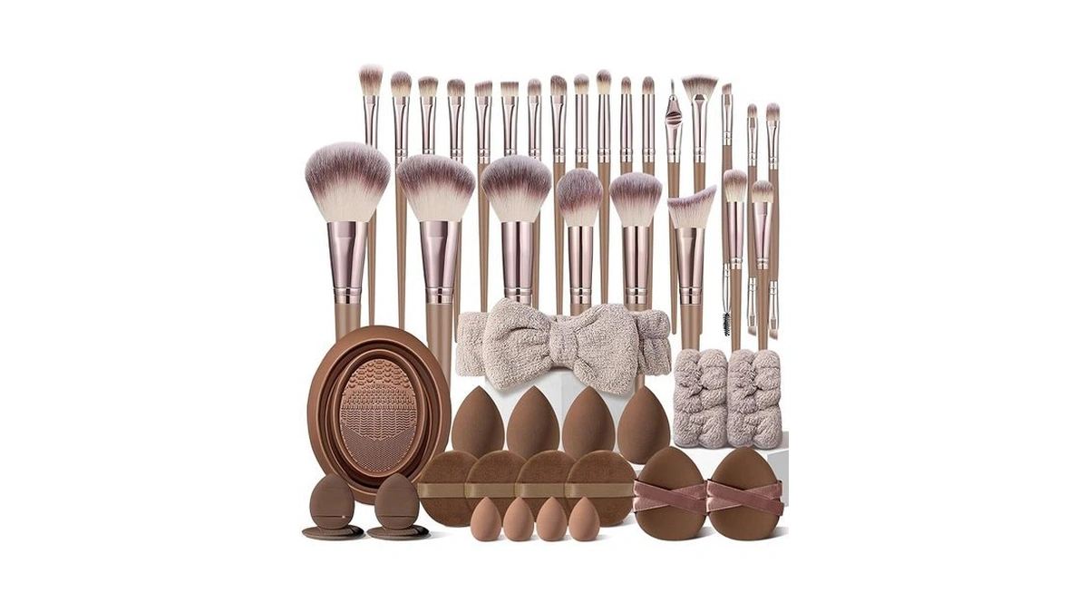 Kuoryzal Brown Makeup Brushes Set Professional 47pcs Premium Synthetic For