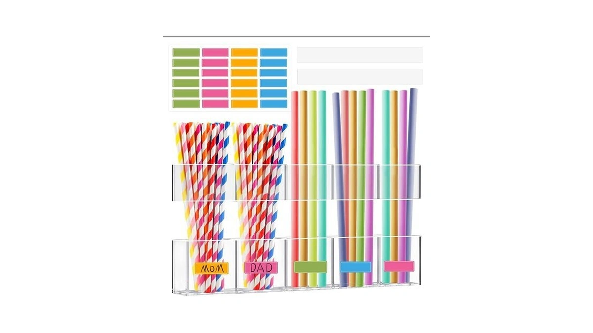 Straw Holder For Cabinet Door - 9.5'' Acrylic Straw Organizer