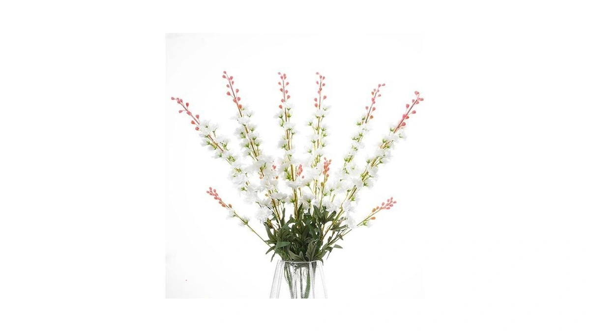 Liluyto 6pcs White Delphinium Artificial Flowers, Long Stem Faux Larkspur