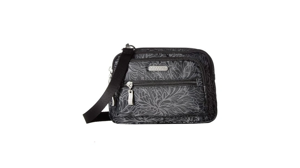 Baggallini Womens Triple Zip Bagg Cross Body Handbags, Midnight Blossom,