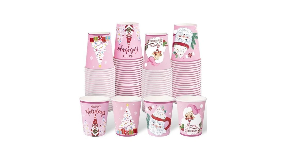 Wrapaholic 100 Pcs Christmas Paper Cups - 9 Oz Pink