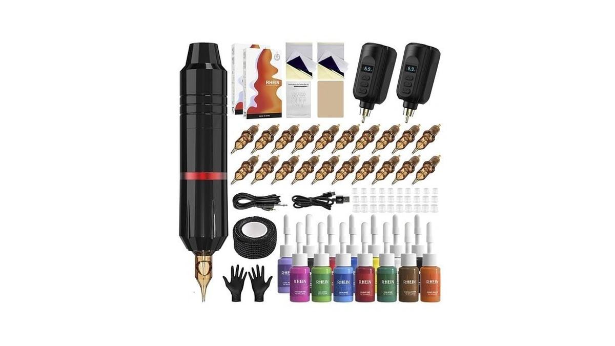Rhein Tattoo Pen Kit, Complete Rotary Tattoo Machine With 2