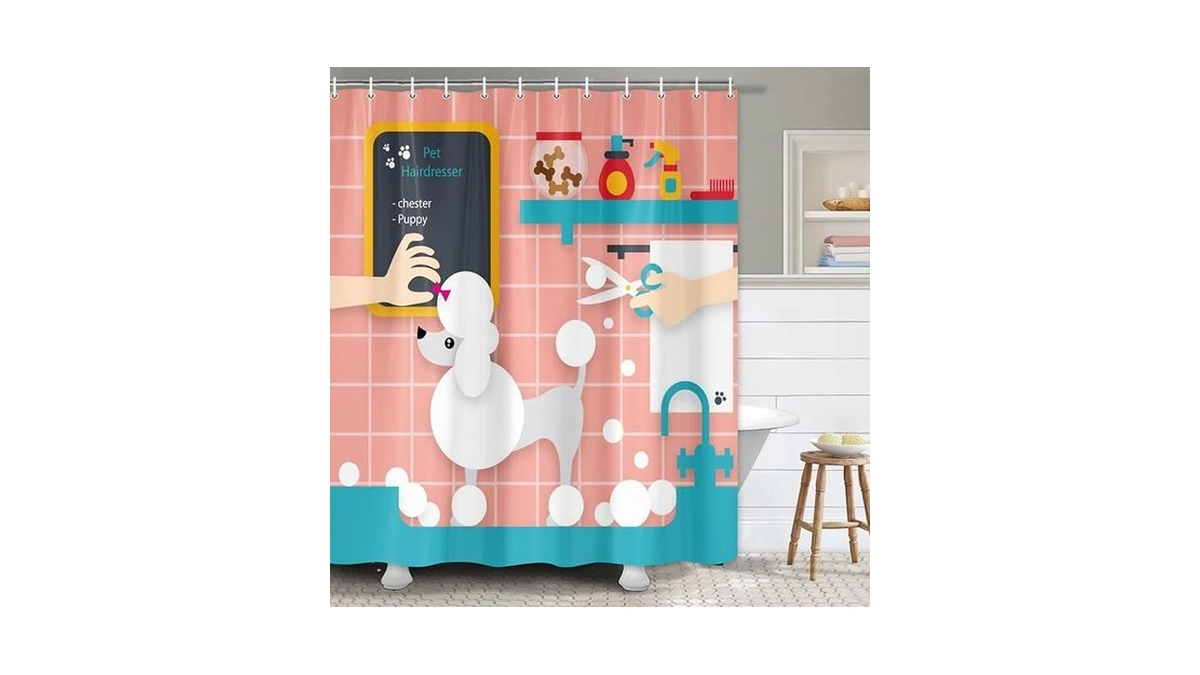 Jawo Dog Lover Shower Curtain For Bathroom, Cartoon Poodle Taking