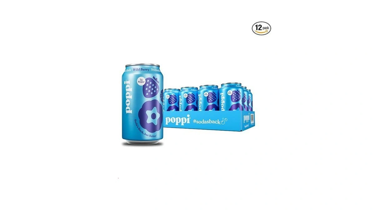 Poppi Prebiotic Soda, Sparkling Water & Fruit Juice, Wild Berry,