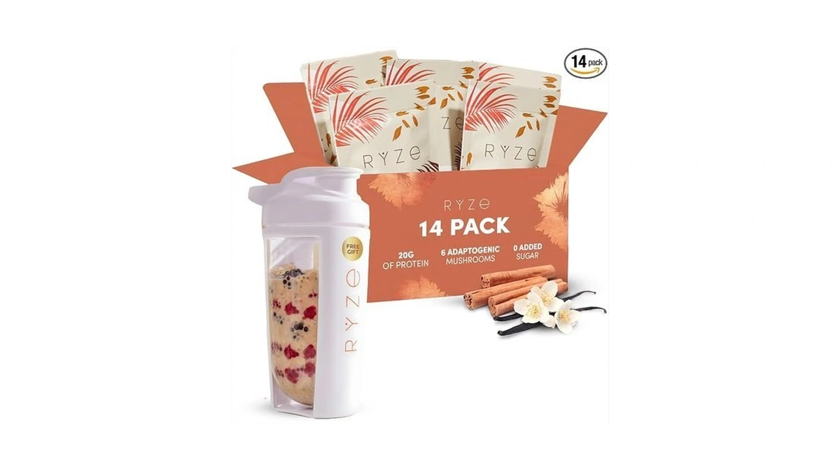 Ryze Superfoods Mushroom Protein Overnight Oats, Oatmeal With 6 Adaptogenic