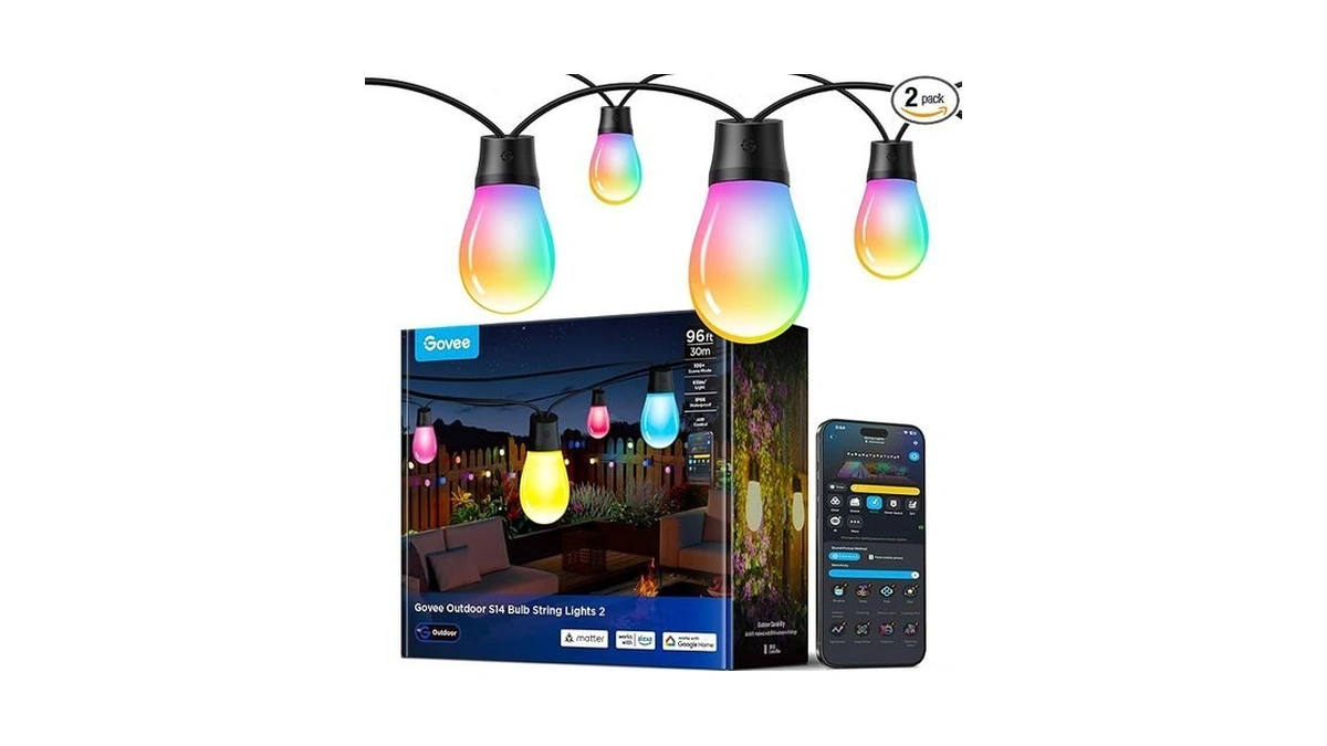 Govee S14 Bulb Outdoor String Lights 2, 96ft Smart Rgbic