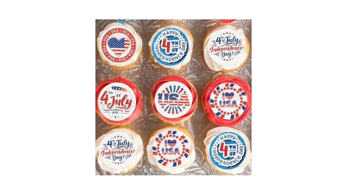 Ephlyn 54pcs Edible Happy Independence Day Cupcake Toppers Wafer Paper