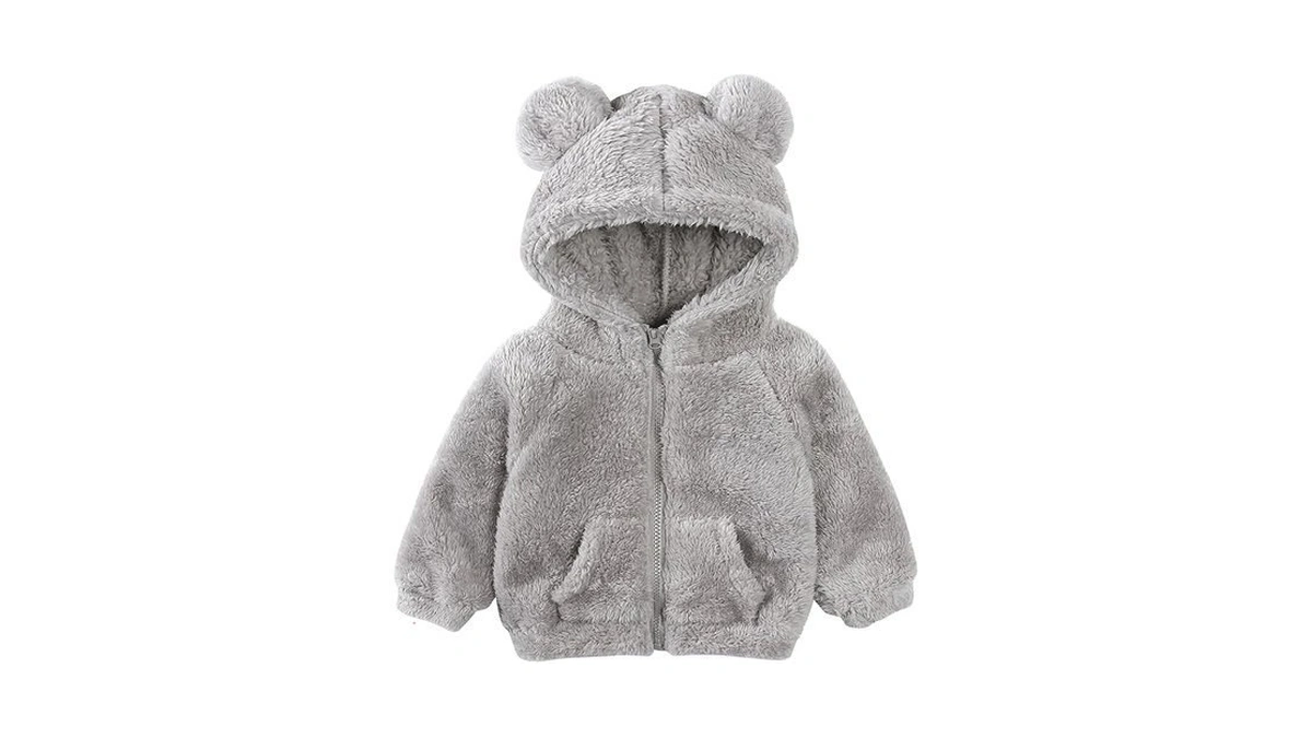 Feidoog Toddler Kids Fleece Hooded Jacket Coat With Ears Zipper