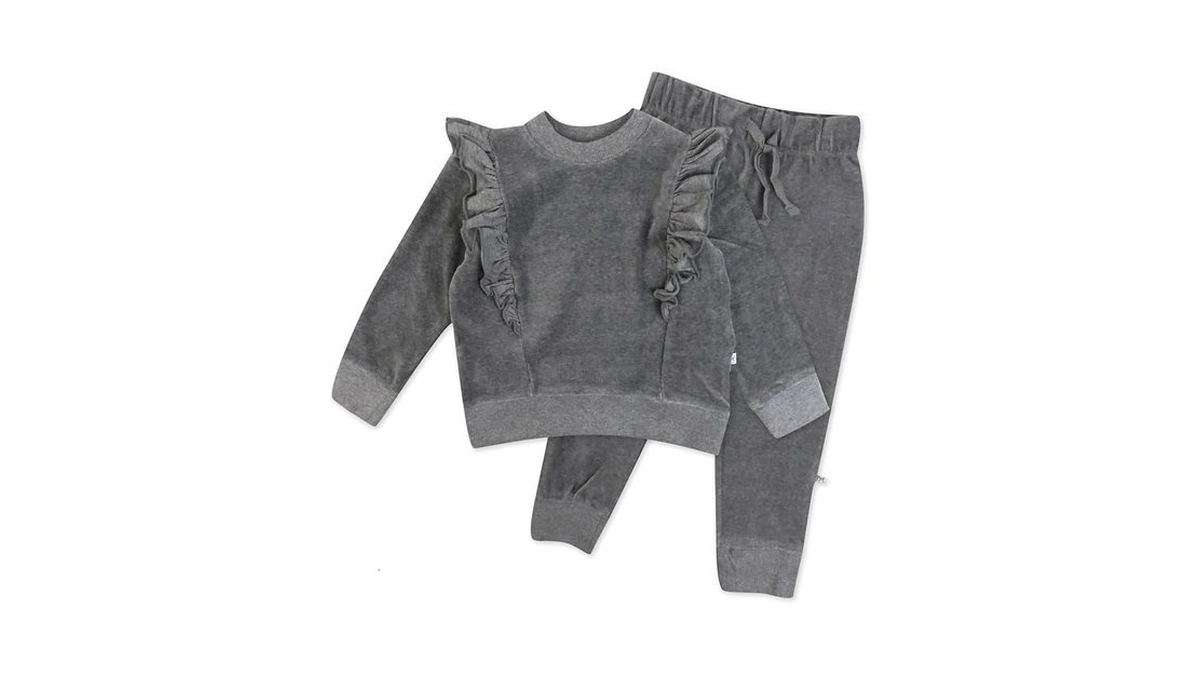 Honestbaby 2-piece Velour Ruffle Front Sweatsuit 100% Organic Cotton For